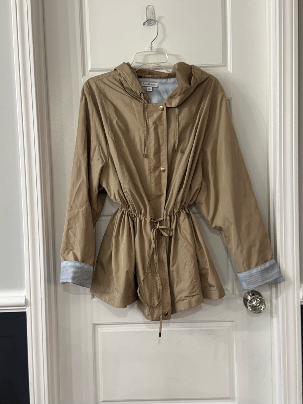 Kim Rogers Tan Hooded Drawstring Waist Trench Jacket